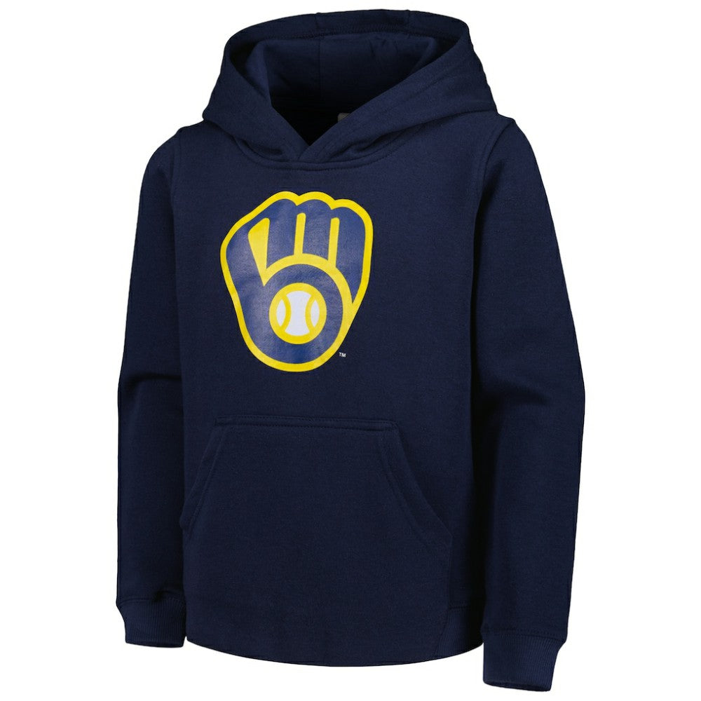 Milwaukee Brewers Youth Team Primary Logo Pullover Hoodie - Navy Hoodies