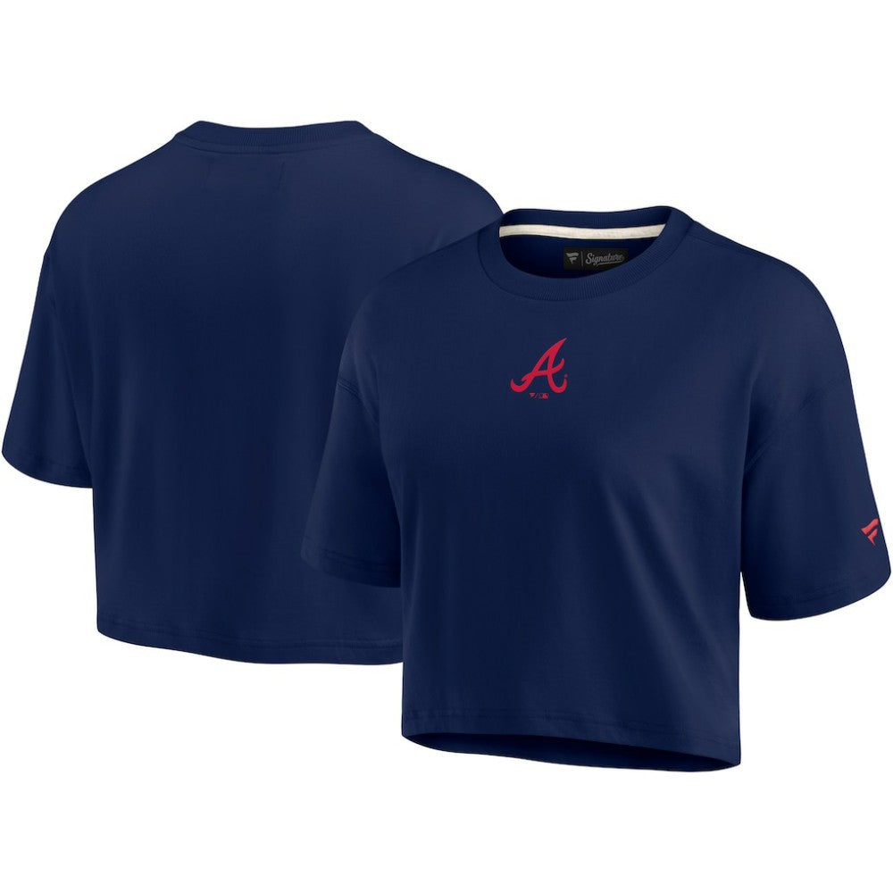 Atlanta Braves Fanatics Women's Elements Super Soft Boxy Cropped T-Shirt - Navy T-shirts