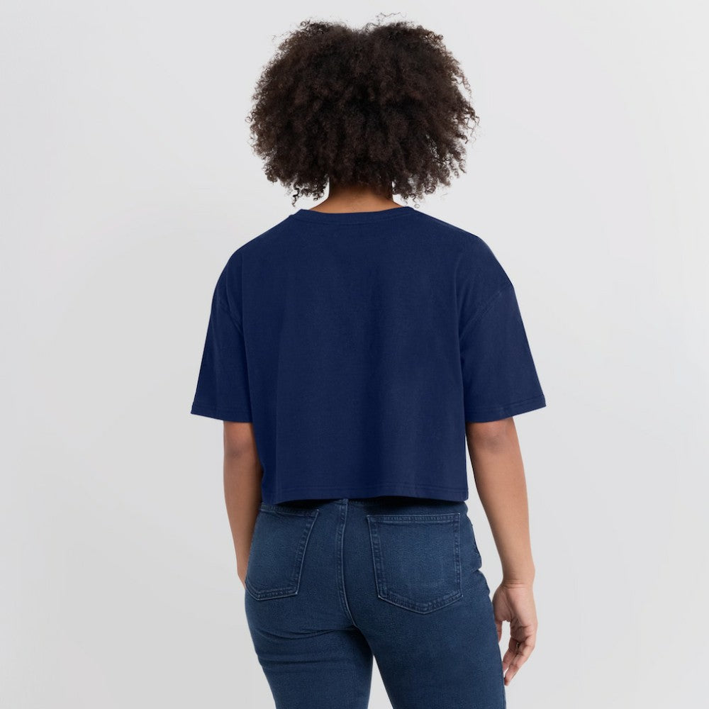 Atlanta Braves Fanatics Women's Elements Super Soft Boxy Cropped T-Shirt - Navy T-shirts
