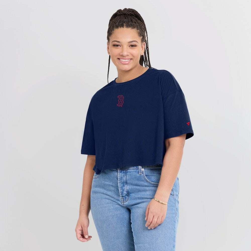 Boston Red Sox Fanatics Women's Elements Super Soft Boxy Cropped T-Shirt - Navy T-shirts