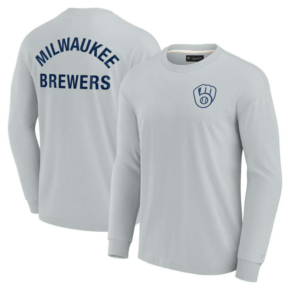 Milwaukee Brewers Fanatics Unisex Elements Super Soft Long Sleeve T-Shirt - Gray T-shirts
