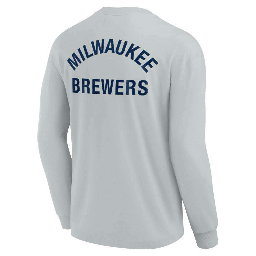 Milwaukee Brewers Fanatics Unisex Elements Super Soft Long Sleeve T-Shirt - Gray T-shirts