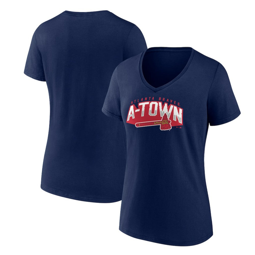 Atlanta Braves Women's Paint the Black V-Neck T-Shirt - Navy T-shirts
