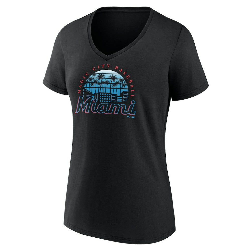 Miami Marlins Women's One Champion V-Neck T-Shirt - Black T-shirts