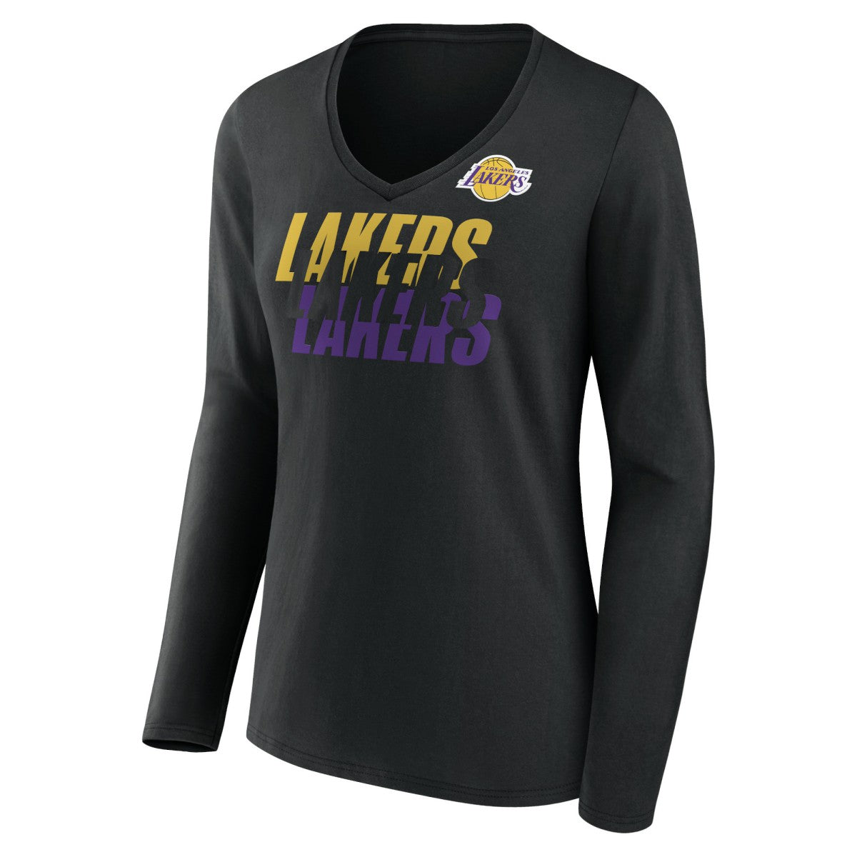 Los Angeles Lakers Women's Tumble V-Neck Long Sleeve T-Shirt Black