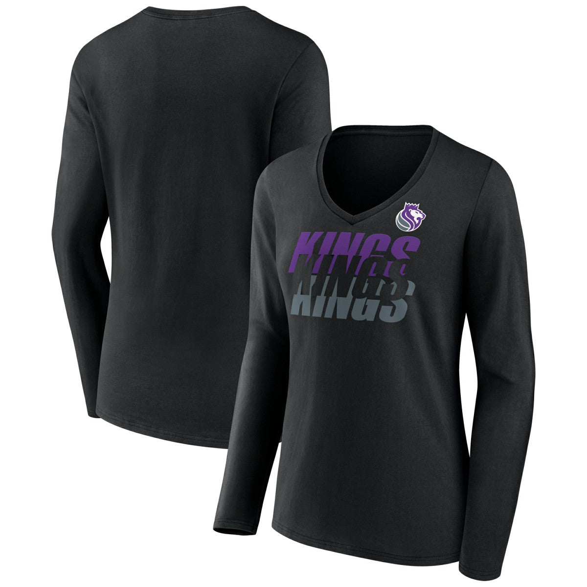 Sacramento Kings Women's Tumble V-Neck Long Sleeve T-Shirt Black