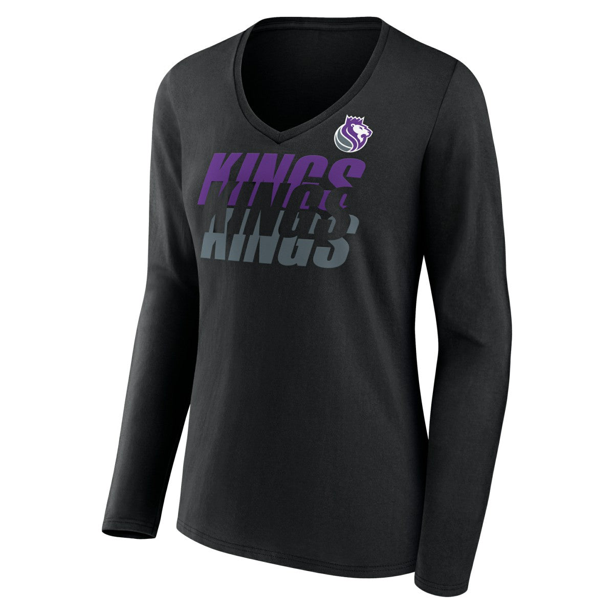 Sacramento Kings Women's Tumble V-Neck Long Sleeve T-Shirt Black