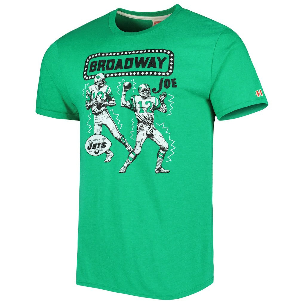Joe Namath New York Jets Homage Unisex Unisex Caricature Retired Player Tri-Blend T-Shirt Heather Green