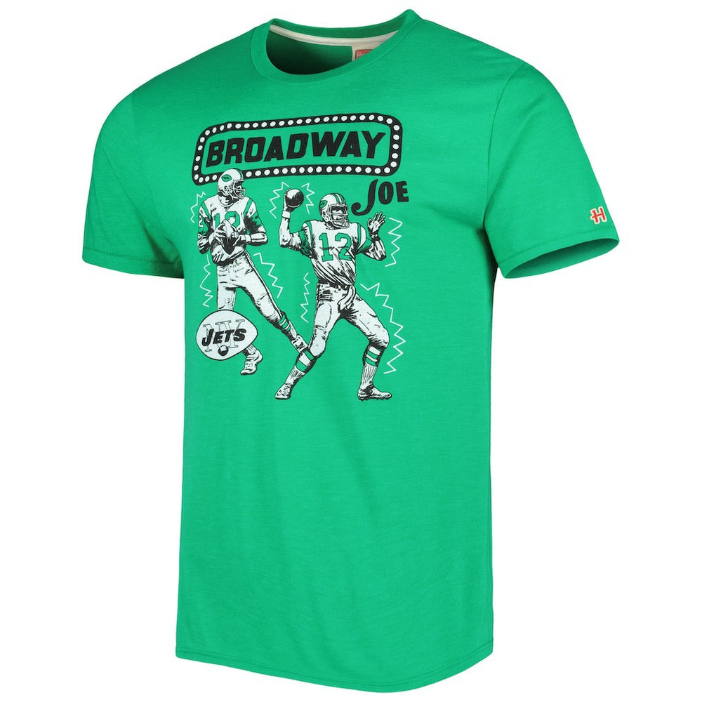 Joe Namath New York Jets Homage Unisex Unisex Caricature Retired Player Tri-Blend T-Shirt Heather Green