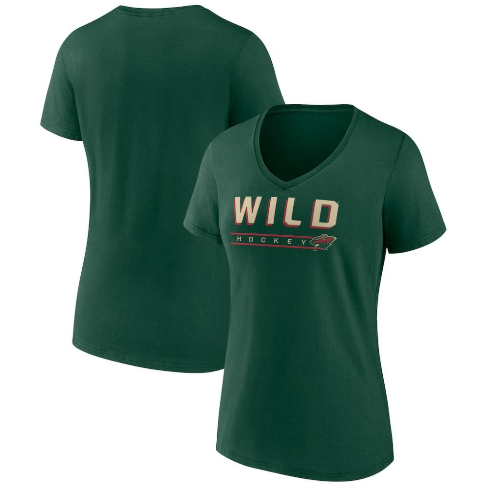 NHL Minnesota Wild Women's Primary Play V-Neck T-Shirt - Green