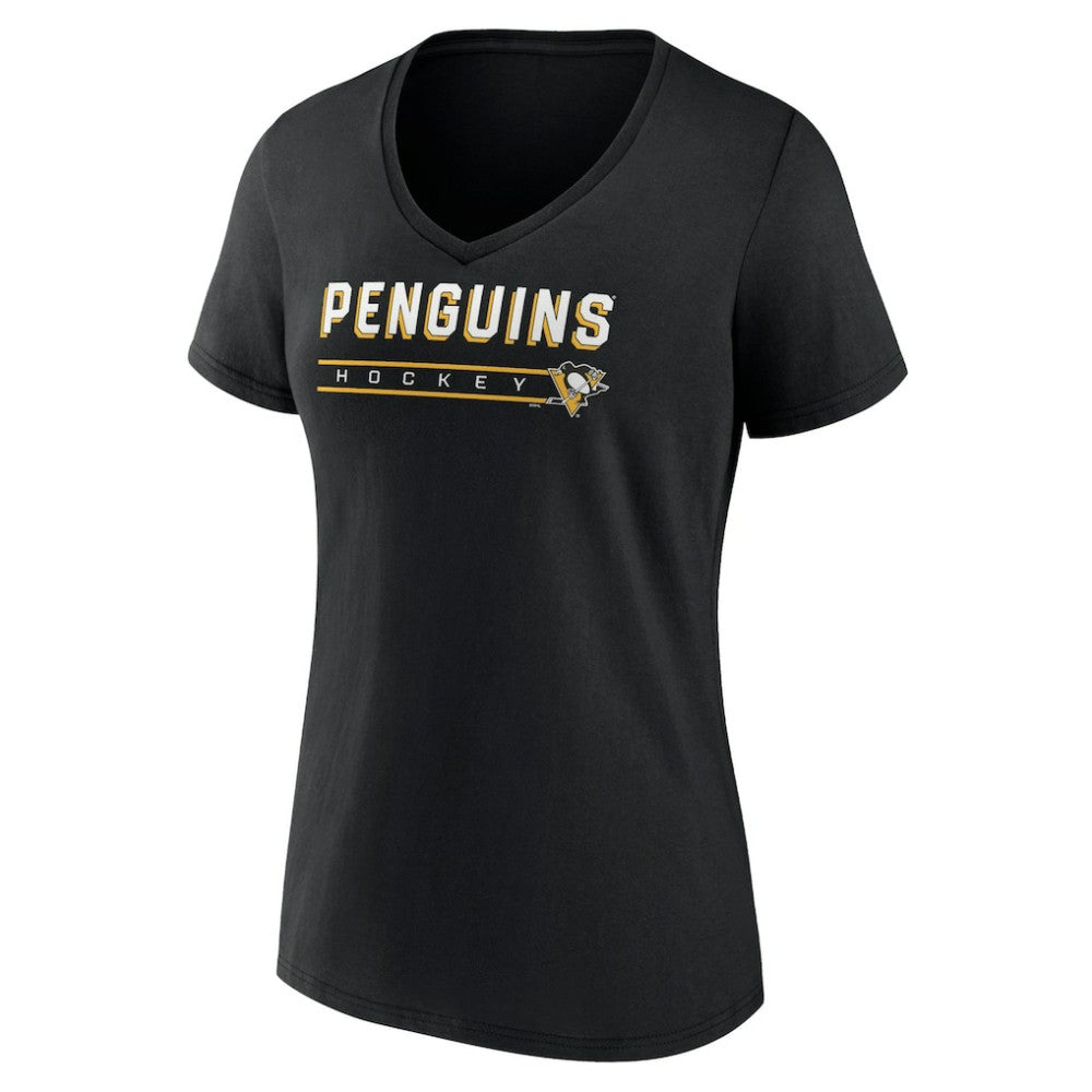 NHL Pittsburgh Penguins Women's Primary Play V-Neck T-Shirt - Black