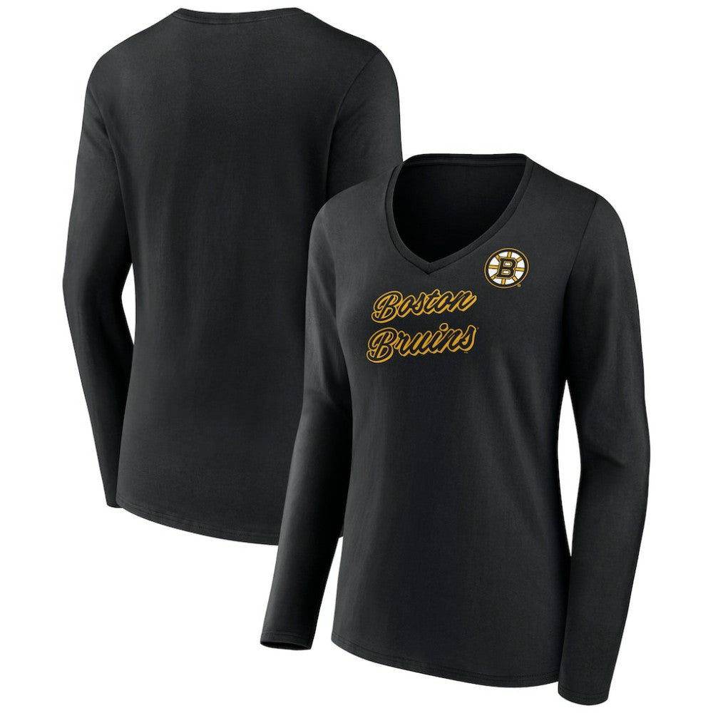 NHL Boston Bruins Women's Forge Long Sleeve V-Neck T-Shirt - Black