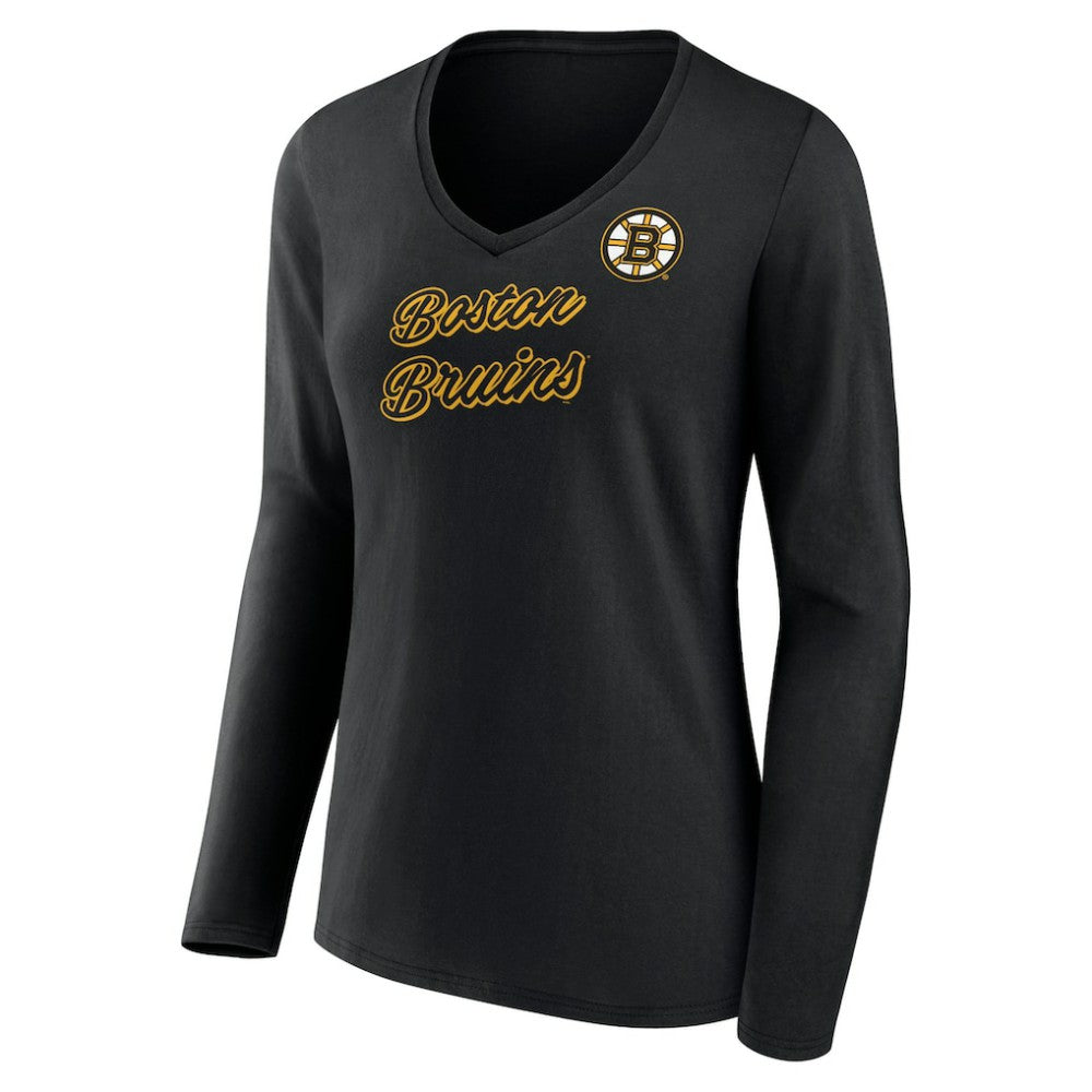 NHL Boston Bruins Women's Forge Long Sleeve V-Neck T-Shirt - Black