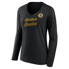 NHL Boston Bruins Women's Forge Long Sleeve V-Neck T-Shirt - Black