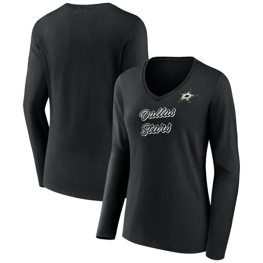 NHL Dallas Stars Women's Forge Long Sleeve V-Neck T-Shirt - Black