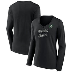 NHL Dallas Stars Women's Forge Long Sleeve V-Neck T-Shirt - Black