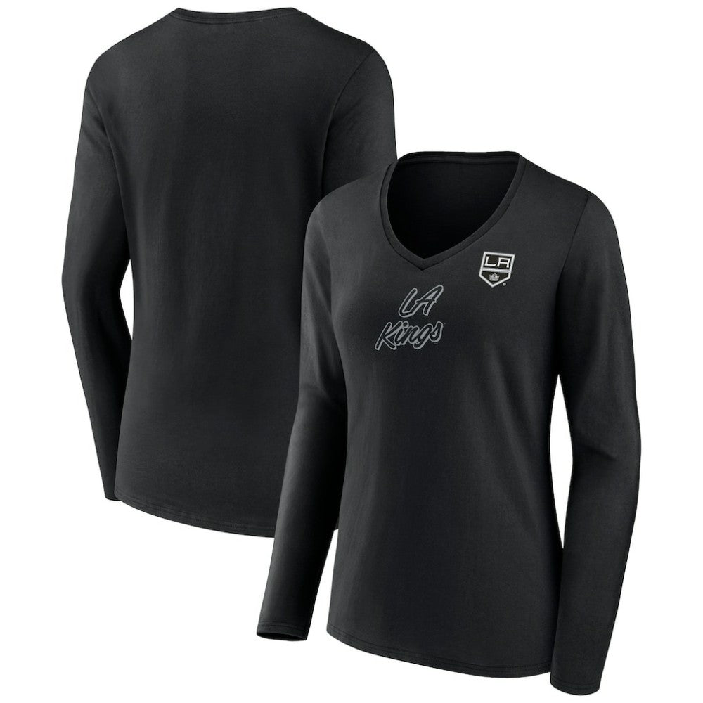 NHL Los Angeles Kings Women's Forge Long Sleeve V-Neck T-Shirt - Black