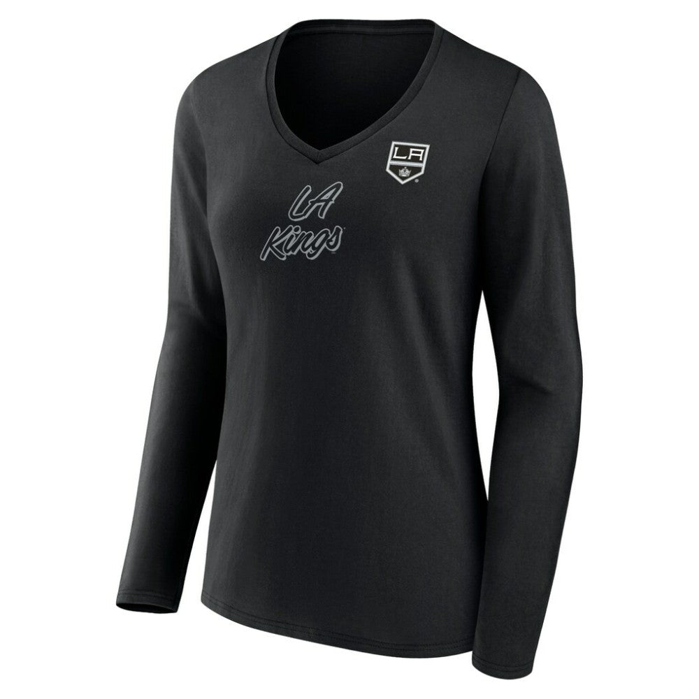 NHL Los Angeles Kings Women's Forge Long Sleeve V-Neck T-Shirt - Black