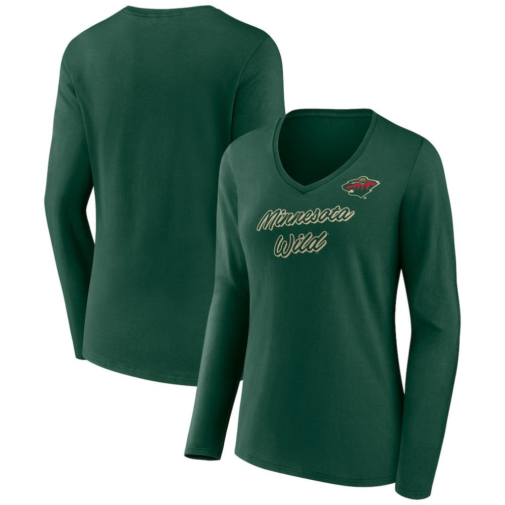 NHL Minnesota Wild Women's Forge Long Sleeve V-Neck T-Shirt - Green