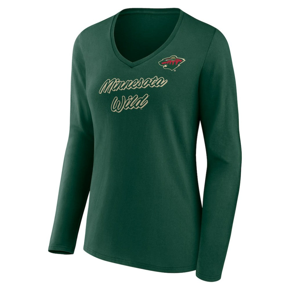 NHL Minnesota Wild Women's Forge Long Sleeve V-Neck T-Shirt - Green
