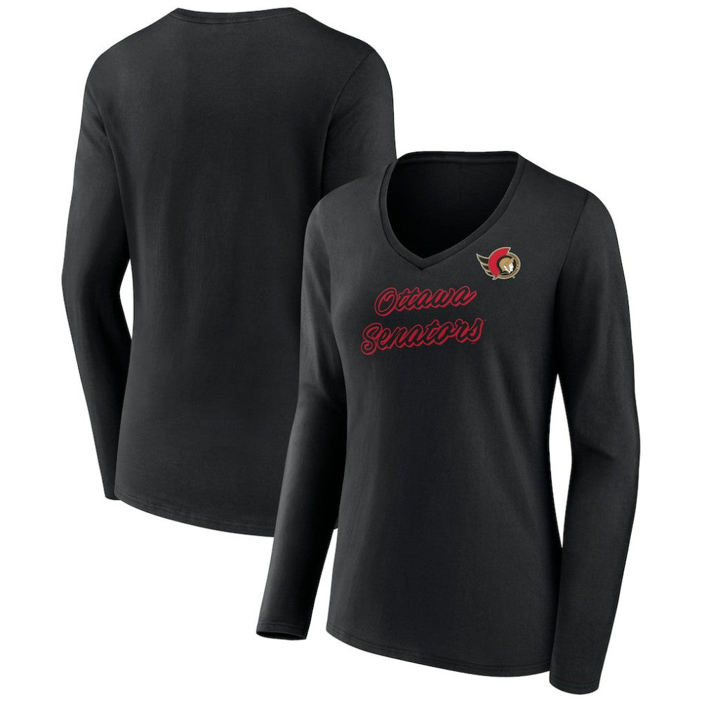 NHL Ottawa Senators Women's Forge Long Sleeve V-Neck T-Shirt - Black