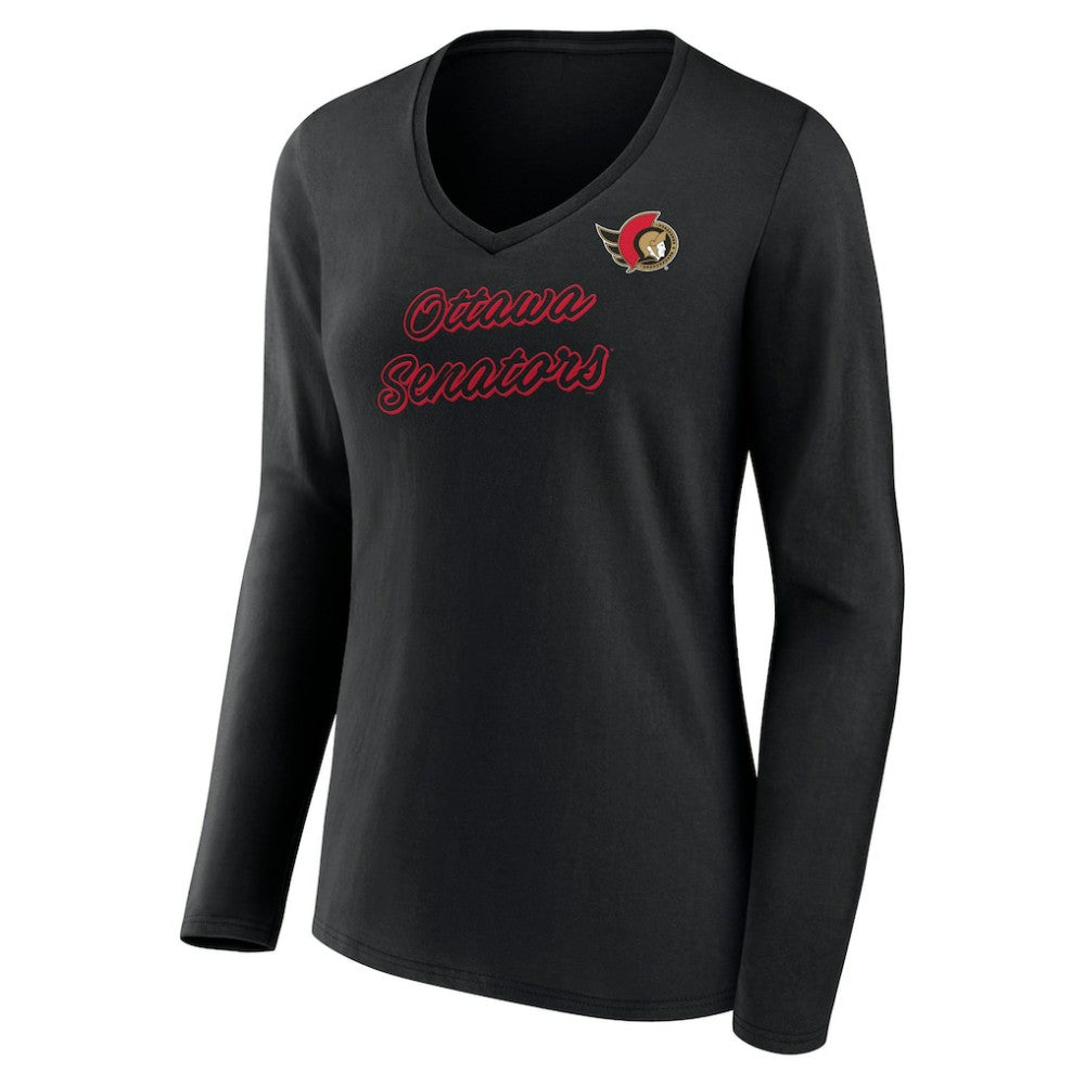 NHL Ottawa Senators Women's Forge Long Sleeve V-Neck T-Shirt - Black