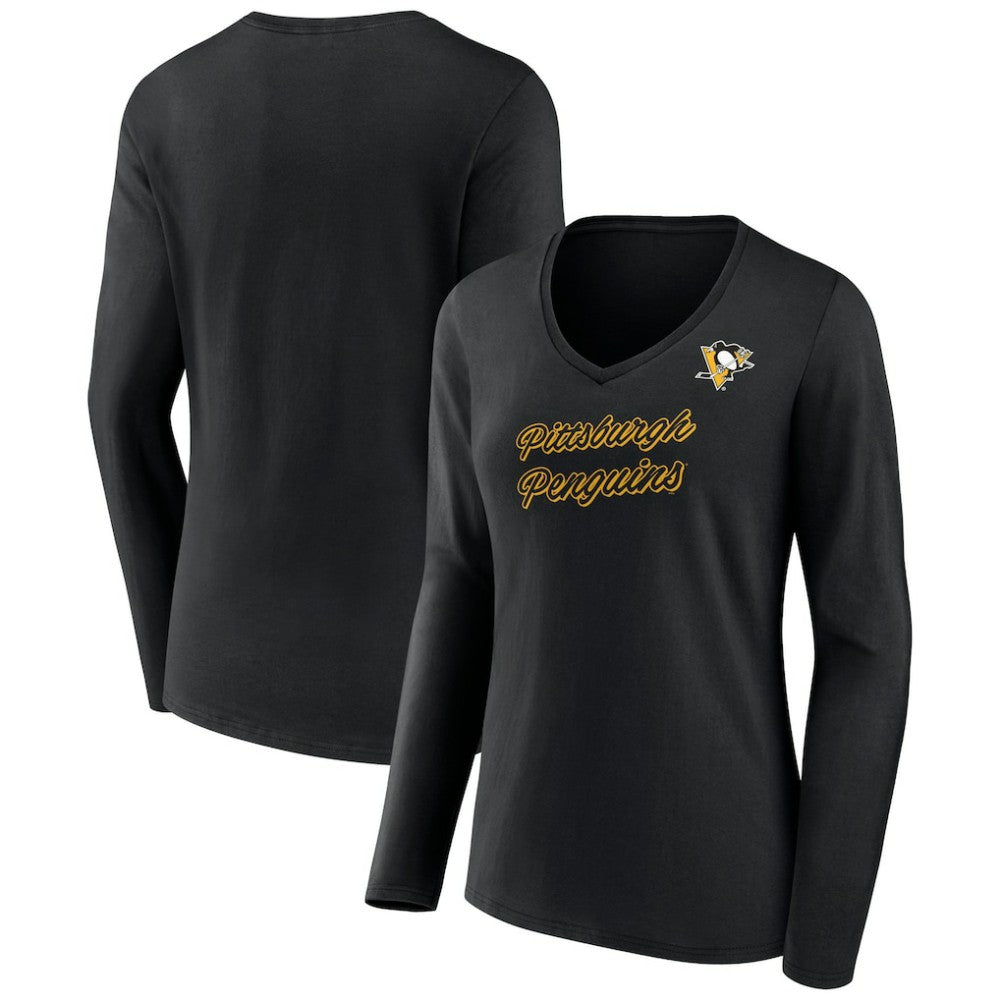 NHL Pittsburgh Penguins Women's Forge Long Sleeve V-Neck T-Shirt - Black