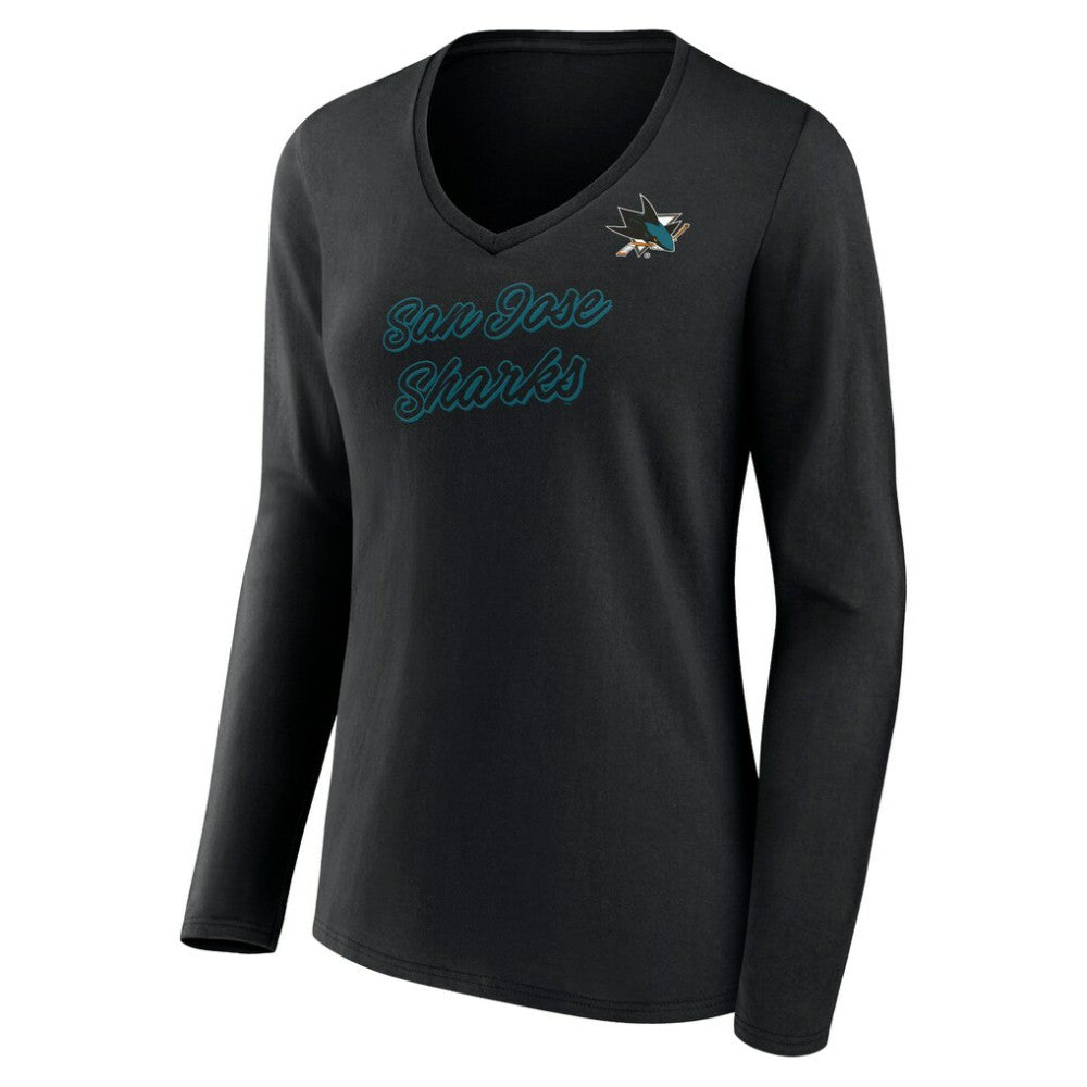 NHL San Jose Sharks Women's Forge Long Sleeve V-Neck T-Shirt - Black