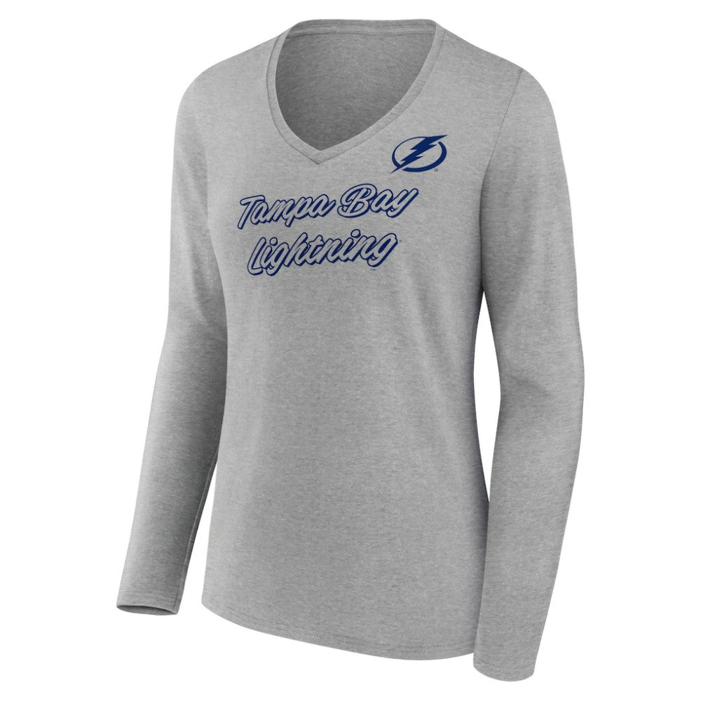NHL Tampa Bay Lightning Women's Forge Long Sleeve V-Neck T-Shirt - Heathered Gray