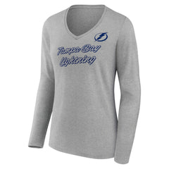 NHL Tampa Bay Lightning Women's Forge Long Sleeve V-Neck T-Shirt - Heathered Gray