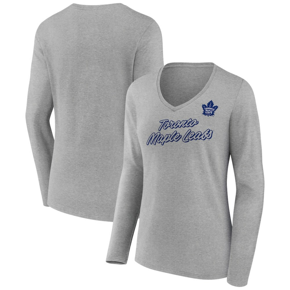NHL Toronto Maple Leafs Women's Forge Long Sleeve V-Neck T-Shirt - Heathered Gray