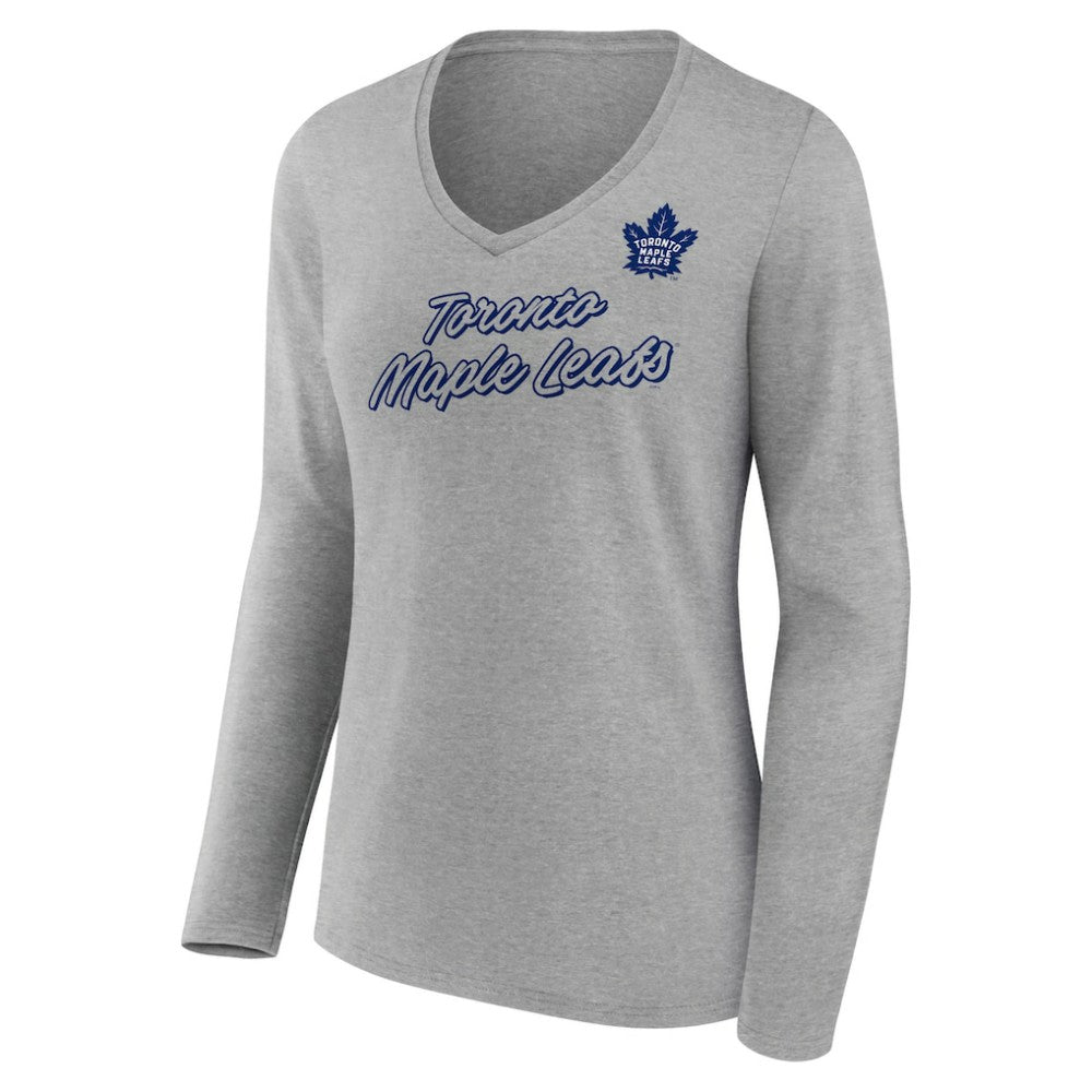 NHL Toronto Maple Leafs Women's Forge Long Sleeve V-Neck T-Shirt - Heathered Gray