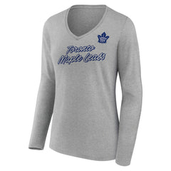 NHL Toronto Maple Leafs Women's Forge Long Sleeve V-Neck T-Shirt - Heathered Gray
