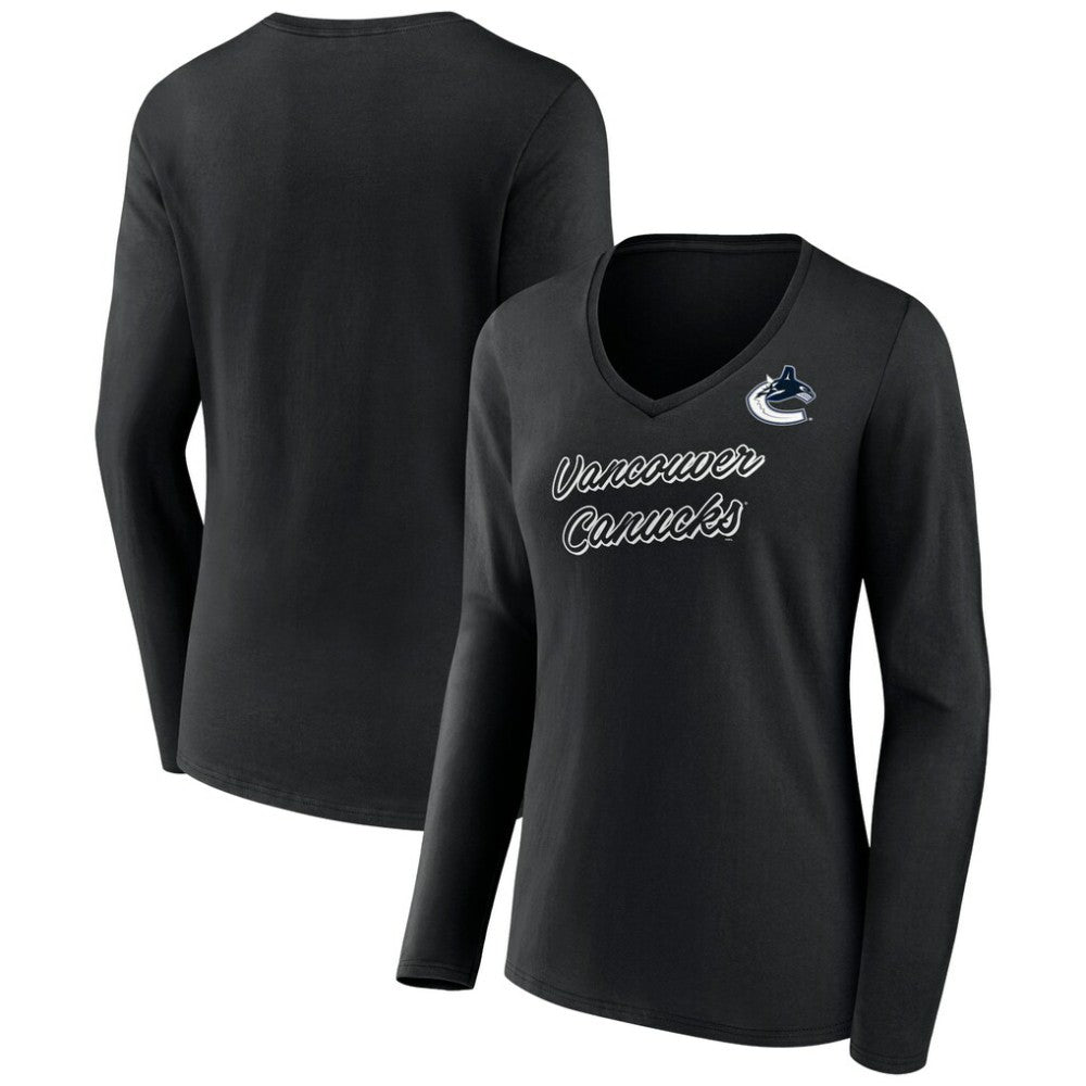 NHL Vancouver Canucks Women's Forge Long Sleeve V-Neck T-Shirt - Black