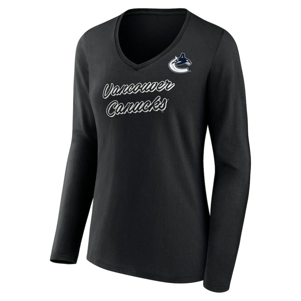 NHL Vancouver Canucks Women's Forge Long Sleeve V-Neck T-Shirt - Black
