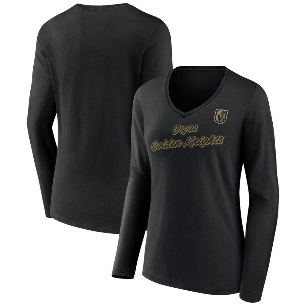 NHL Vegas Golden Knights Women's Forge Long Sleeve V-Neck T-Shirt - Black