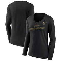NHL Vegas Golden Knights Women's Forge Long Sleeve V-Neck T-Shirt - Black