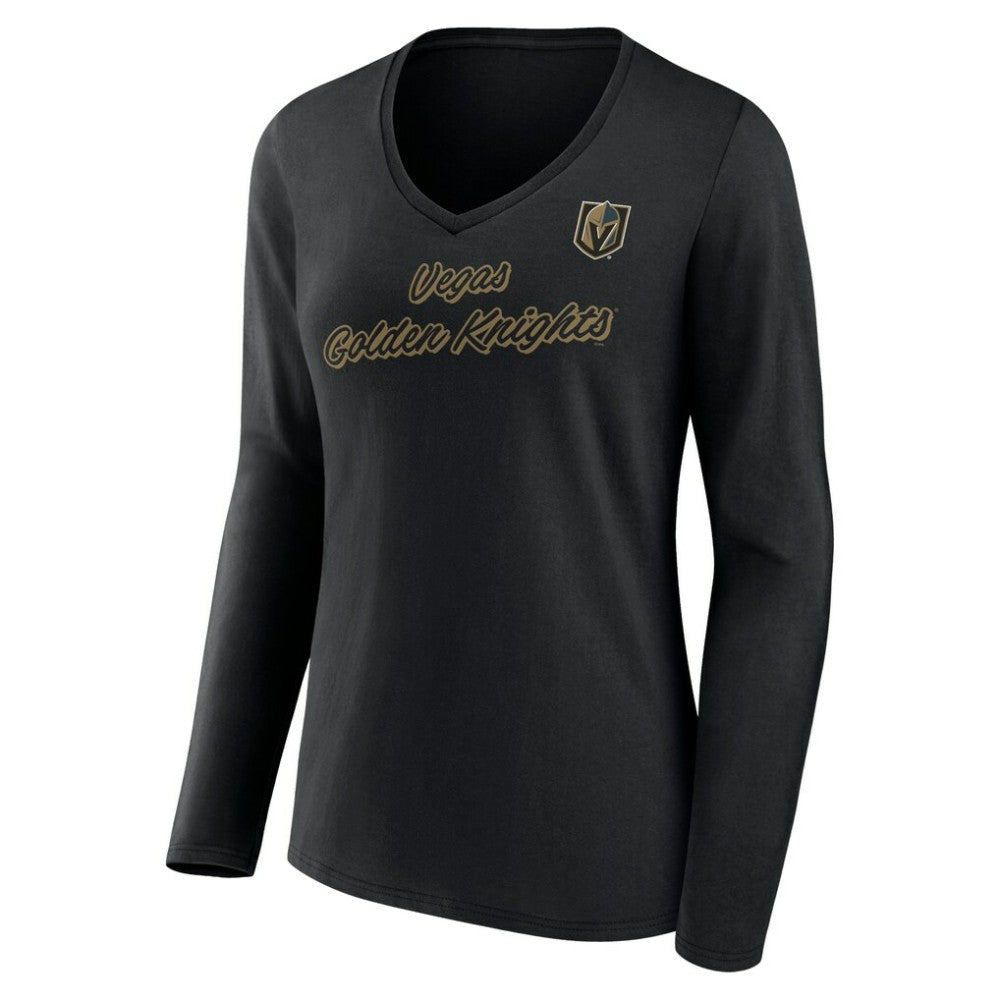NHL Vegas Golden Knights Women's Forge Long Sleeve V-Neck T-Shirt - Black