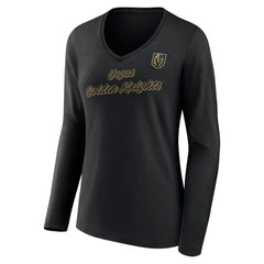 NHL Vegas Golden Knights Women's Forge Long Sleeve V-Neck T-Shirt - Black