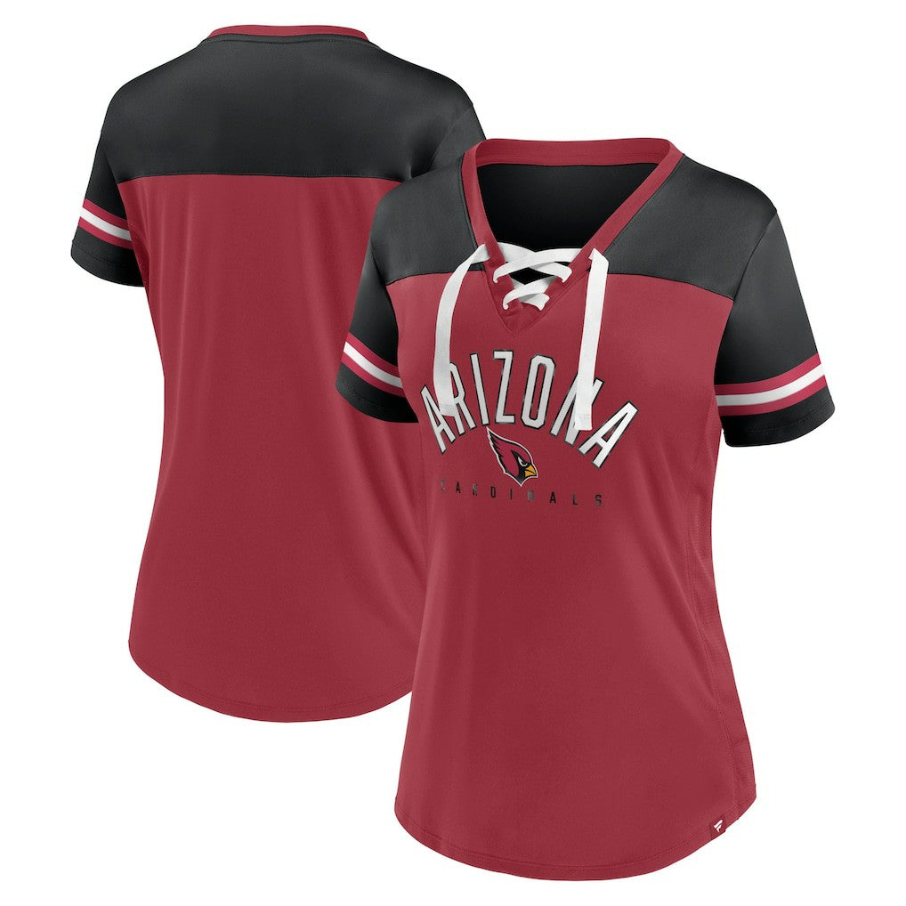 Arizona Cardinals Women's Blitz & Glam Lace-Up V-Neck Jersey T-Shirt Cardinal/Black