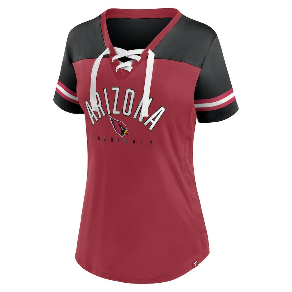 Arizona Cardinals Women's Blitz & Glam Lace-Up V-Neck Jersey T-Shirt Cardinal/Black