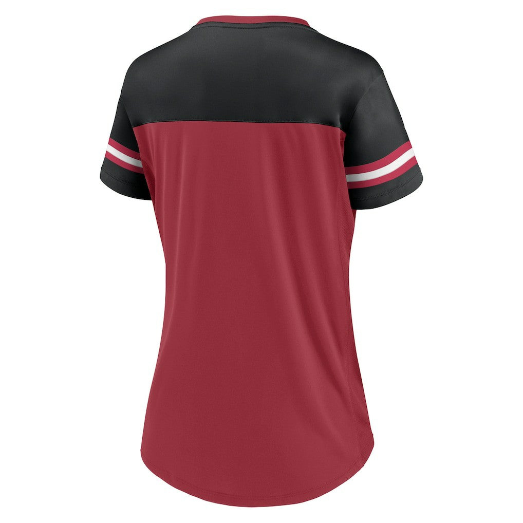 Arizona Cardinals Women's Blitz & Glam Lace-Up V-Neck Jersey T-Shirt Cardinal/Black