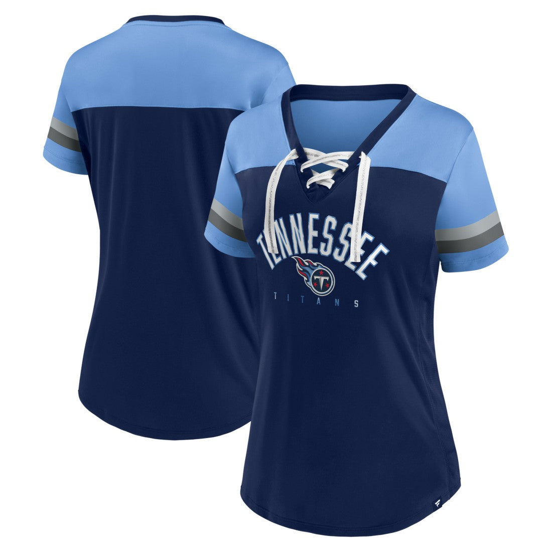 Tennessee Titans Women's Blitz & Glam Lace-Up V-Neck Jersey T-Shirt Navy/Light Blue