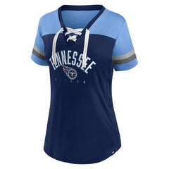 Tennessee Titans Women's Blitz & Glam Lace-Up V-Neck Jersey T-Shirt Navy/Light Blue