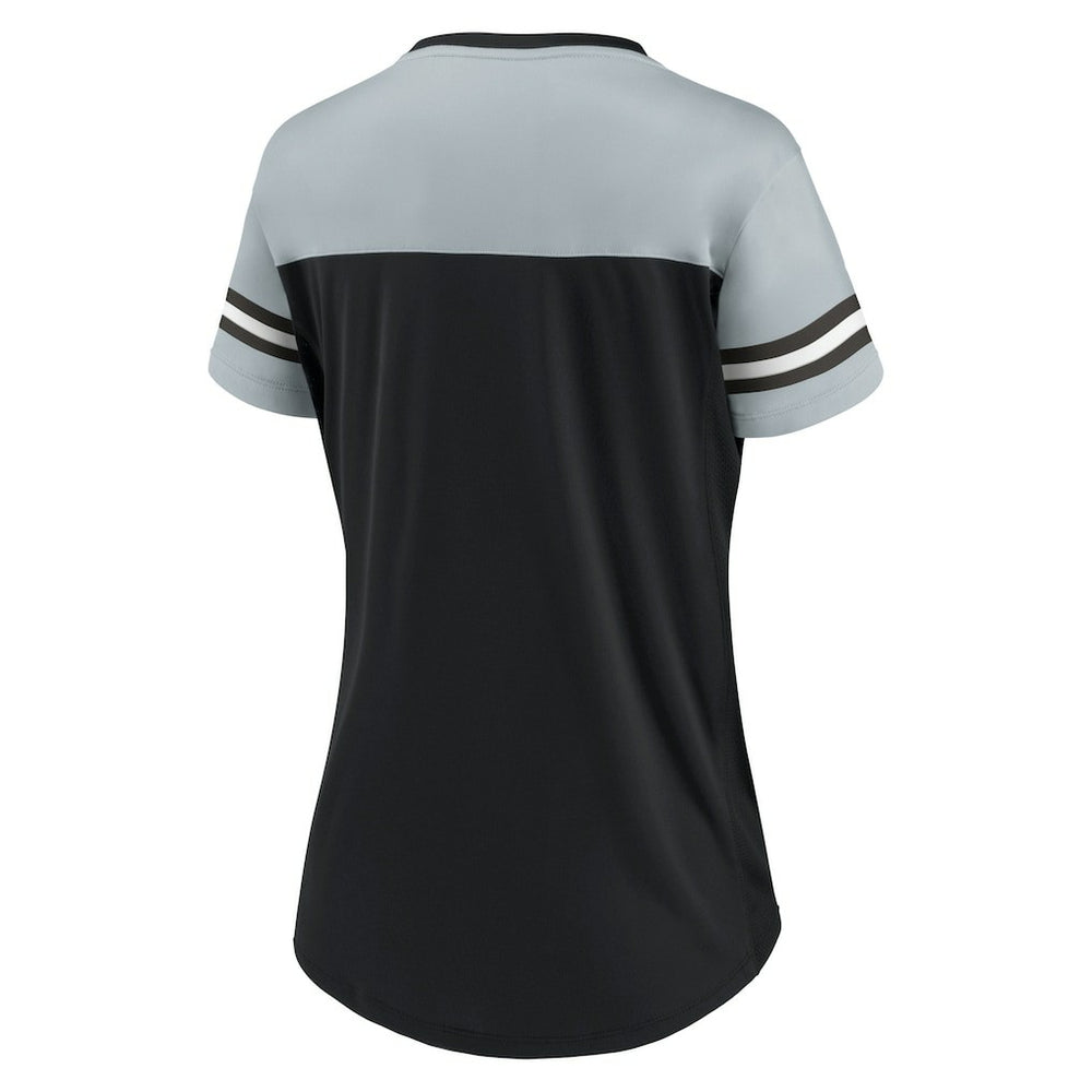 Las Vegas Raiders Women's Blitz & Glam Lace-Up V-Neck Jersey T-Shirt Black/Silver