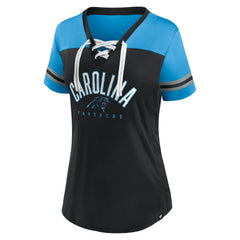 Carolina Panthers Women's Blitz & Glam Lace-Up V-Neck Jersey T-Shirt Black/Blue