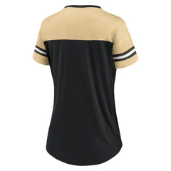 New Orleans Saints Women's Blitz & Glam Lace-Up V-Neck Jersey T-Shirt Black/Vegas Gold