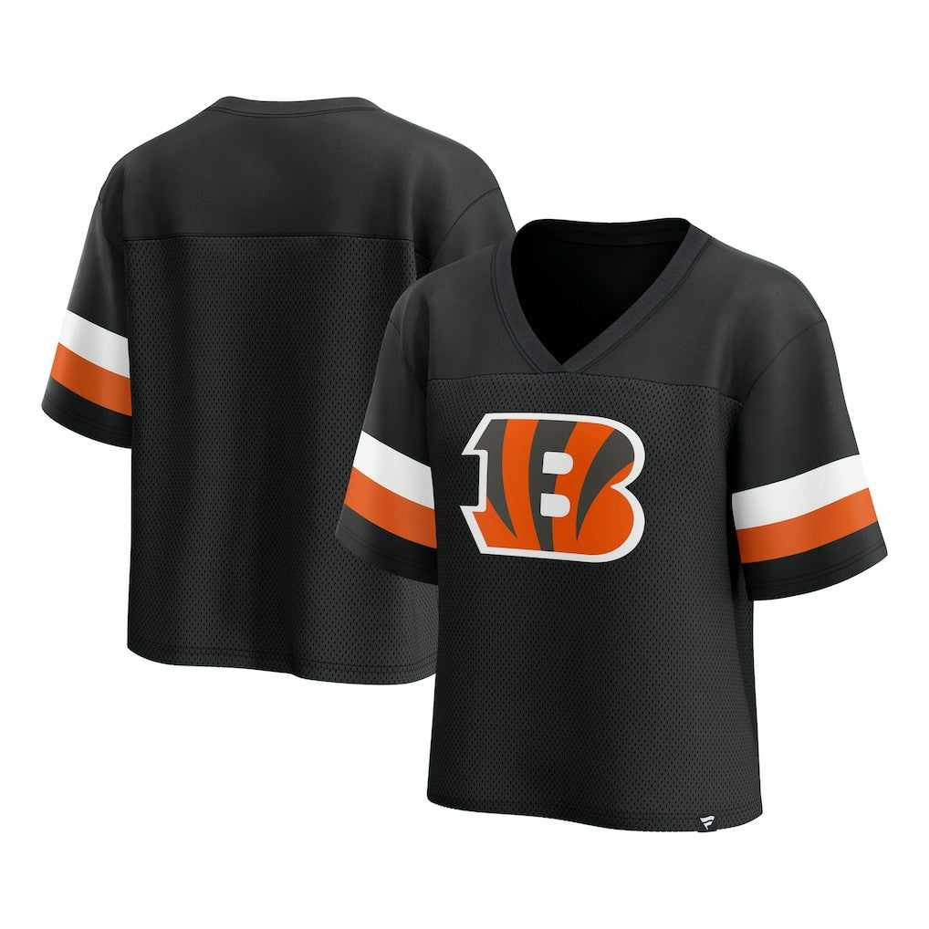 Cincinnati Bengals Women's Established Jersey Cropped V-Neck T-Shirt Black
