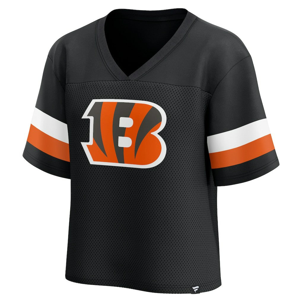 Cincinnati Bengals Women's Established Jersey Cropped V-Neck T-Shirt Black