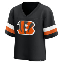 Cincinnati Bengals Women's Established Jersey Cropped V-Neck T-Shirt Black